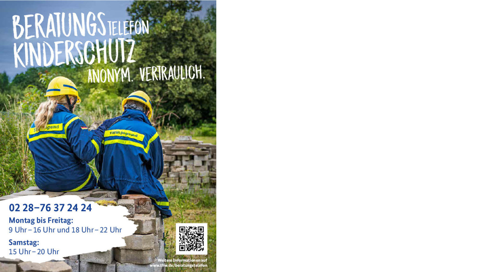 Ein Plakat zum Beratungstelefon Kinderschutz gibt die Kontaktzeiten der Hotline an.